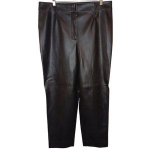 ANN TAYLOR 14 Black Vegan Leather Tapered Flat Front Unlined Pants 26" inseam